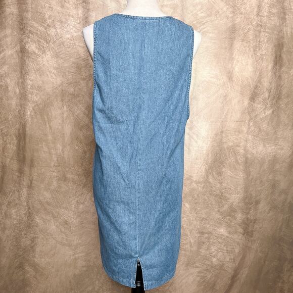 Vintage 90s Jennifer Morgan Denim Dress Sleeveless Deep V Neck Midi Shift School - Picture 7 of 8